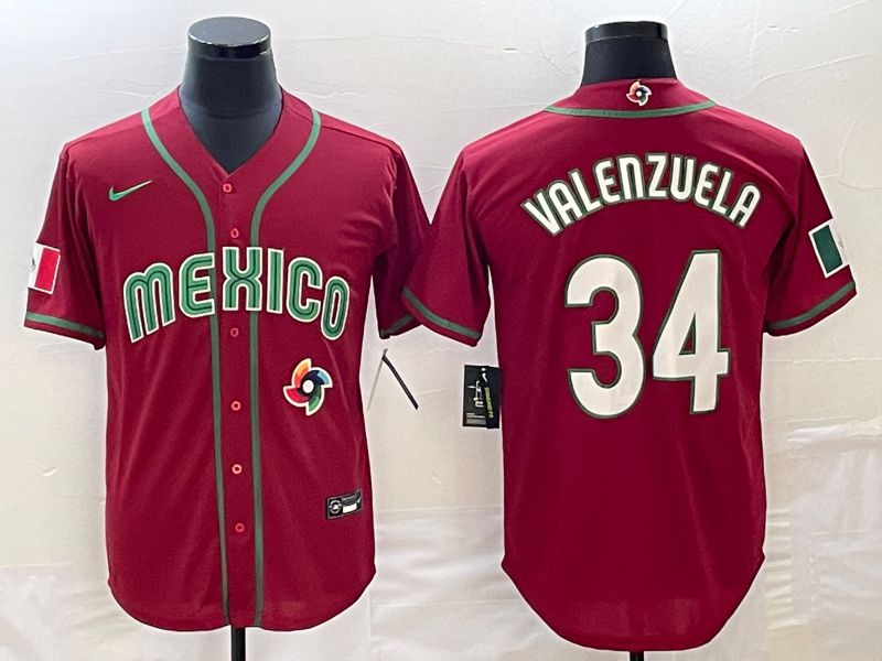 Men 2023 World Cub Mexico 34 Valenzuela Red Nike MLB Jersey2